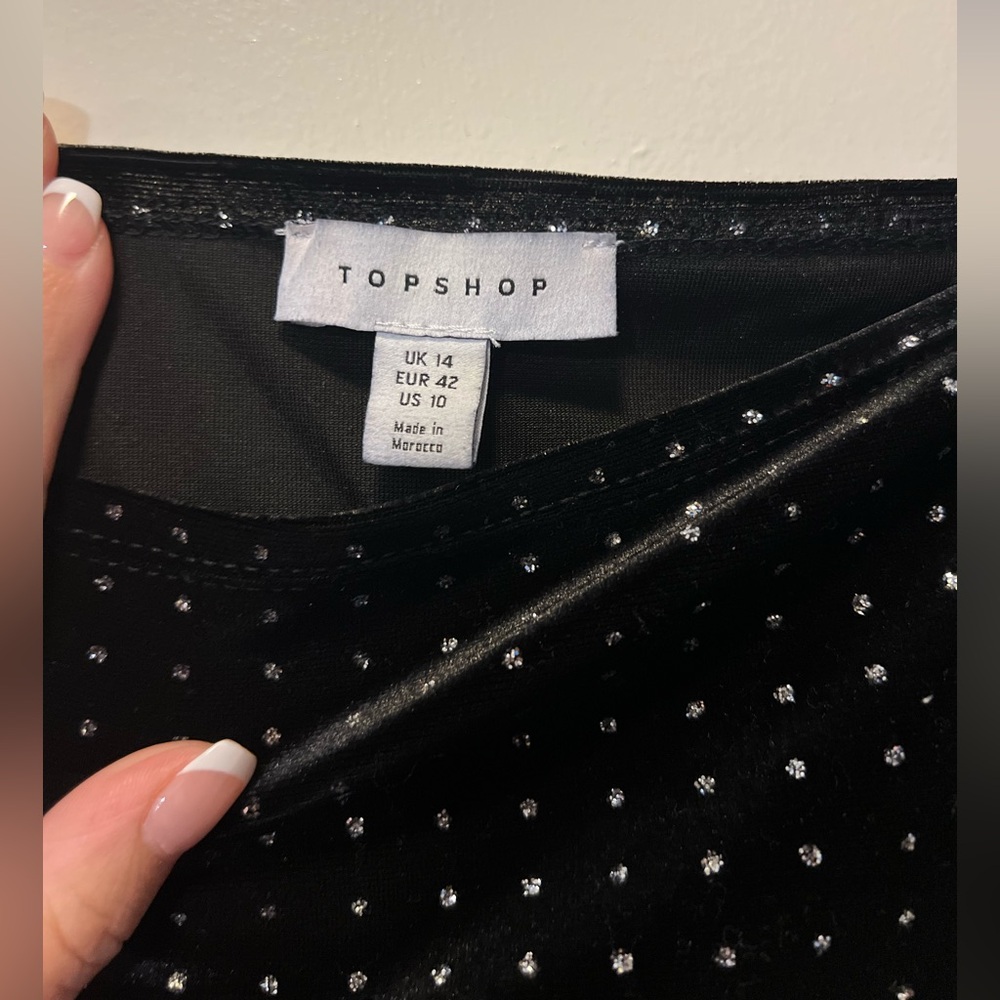 Topshop Black Velvet Dress with Silver Dots